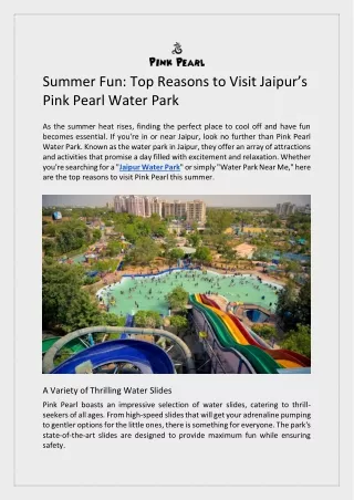 Summer Fun Top Reasons to Visit Jaipur’s Pink Pearl Water Park