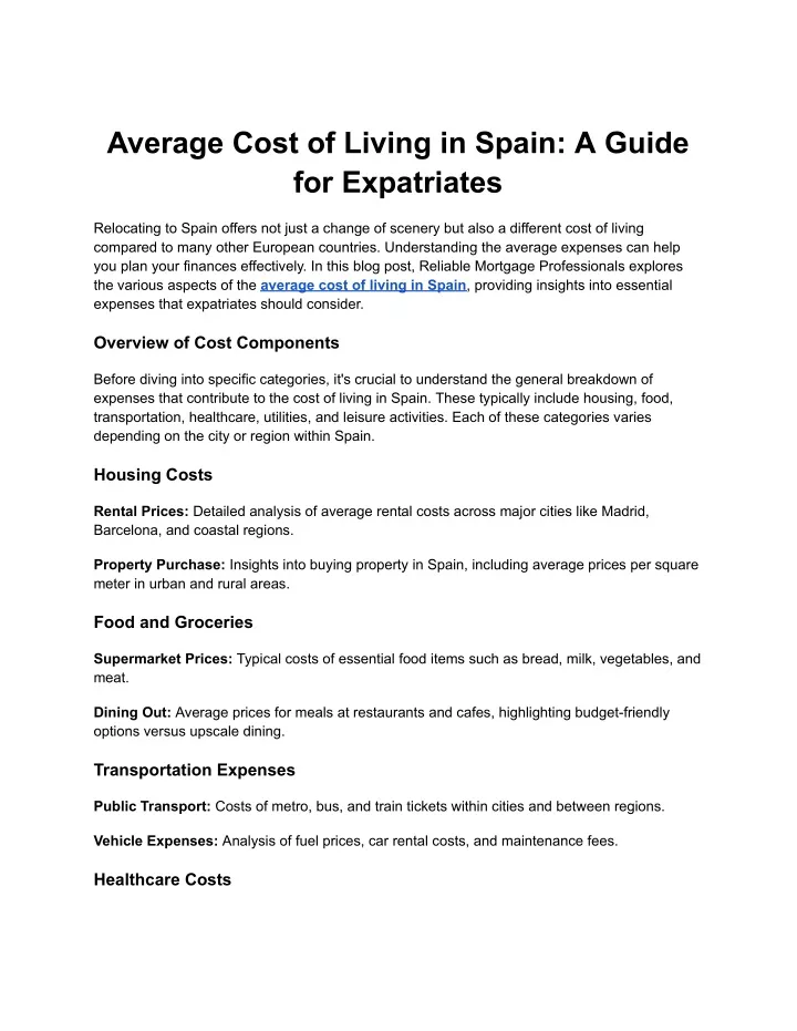 average cost of living in spain a guide