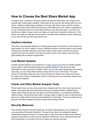How to Choose the Best Share Market App
