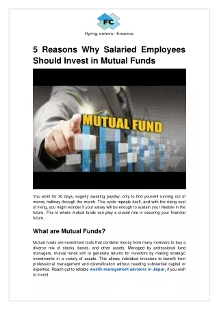 5 Reasons Why Salaried Employees Should Invest in Mutual Funds