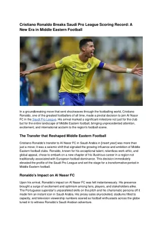 Cristiano Ronaldo Breaks Saudi Pro League Scoring Record_ A New Era in Middle Eastern Football