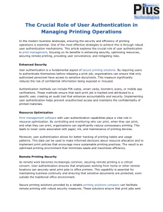 The Crucial Role of User Authentication in Managing Printing Operations -Plus Technologies