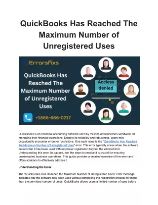 QuickBooks Has Reached The Maximum Number of Unregistered Uses