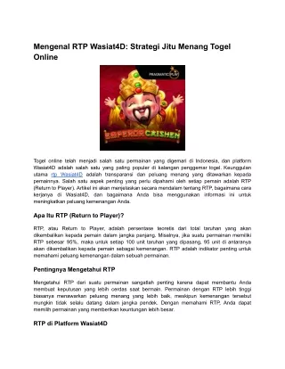 Mengenal RTP Wasiat4D_ Strategi Jitu Menang Togel Online