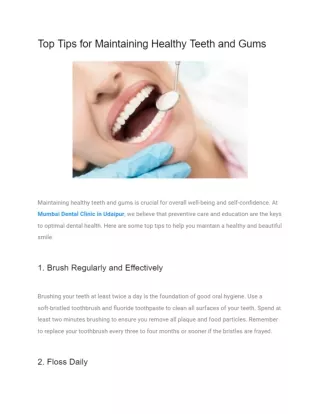 Top Tips for Maintaining Healthy Teeth and Gums