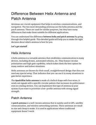 Difference Between Helix Antenna And Patch Antenna