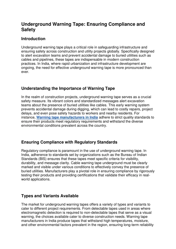 underground warning tape ensuring compliance