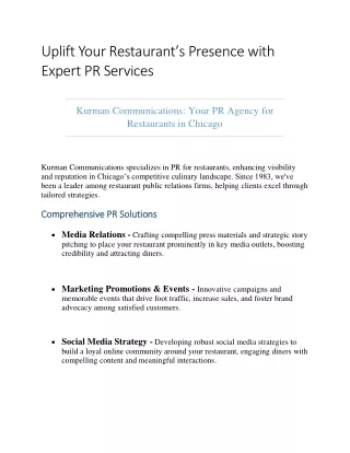 Elevate Your Restaurant's Presence with Chicago's Premier PR Agency