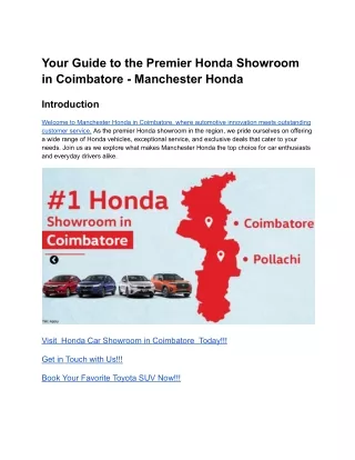 Your Guide to the Premier Honda Showroom in Coimbatore - Manchester Honda