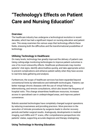 “Technology's Effects on Patient Care and Nursing Education”