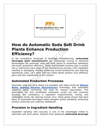 How do Automatic Soda Soft Drink Plants Enhance Production Efficiency