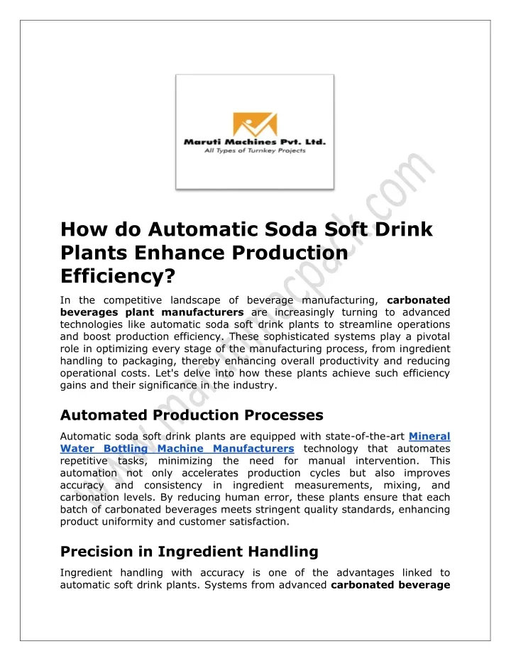 how do automatic soda soft drink plants enhance