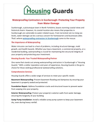 Waterproofing Contractors in Scarborough: Protecting Your Property from Water Da