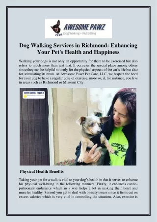 Dog Walking Services in Richmond- Enhancing Your Pet's Health and Happiness