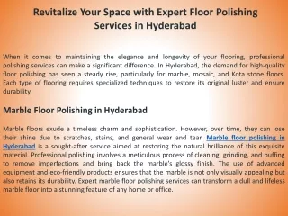 Revitalize Your Space with Expert Floor Polishing Services in Hyderabad