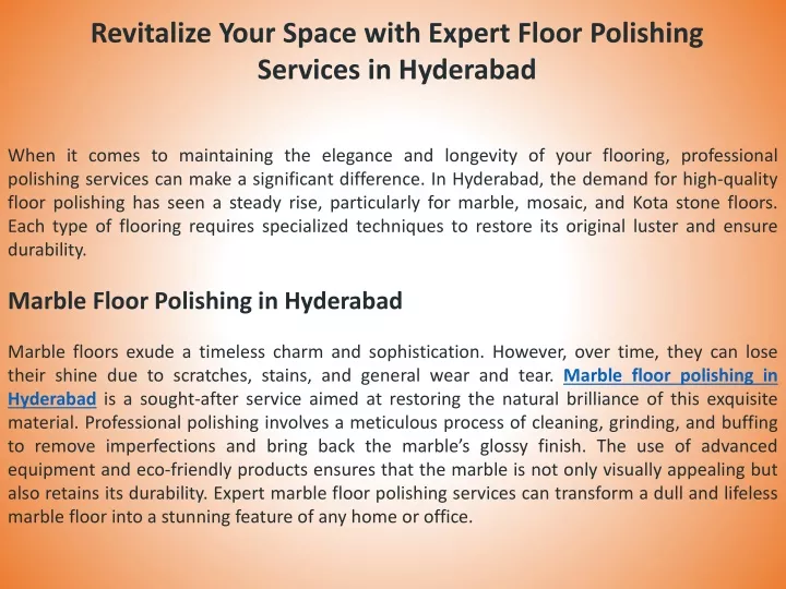 revitalize your space with expert floor polishing