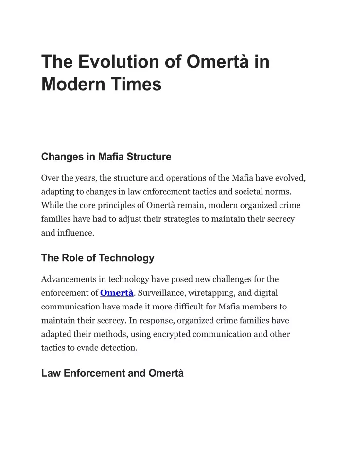 the evolution of omert in modern times