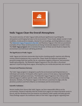 Vedic Yagyas Clean the Overall Atmosphere