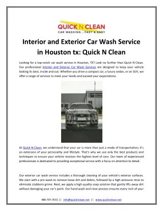 Interior And Exterior Car Wash Service in Houston tx Quick N Clean