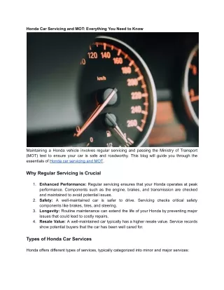 Honda Car Servicing and MOT_ Everything You Need to Know