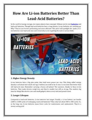 How Are Li-ion Batteries Better Than Lead-Acid Batteries?