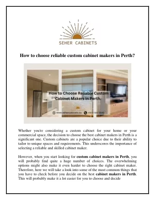 How to choose reliable custom cabinet makers in Perth