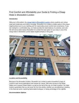 Find Comfort Cheap hotel in shoreditch london with shoreditch Inn limited