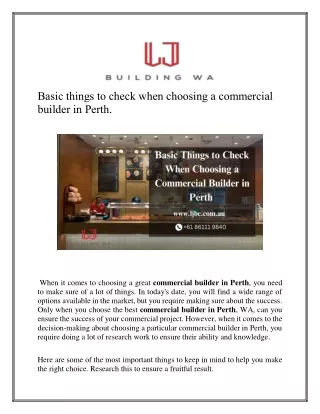 Basic things to check when choosing a commercial builder in Perth