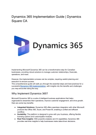 Dynamics 365 Implementation Guide _ Dynamics Square CA