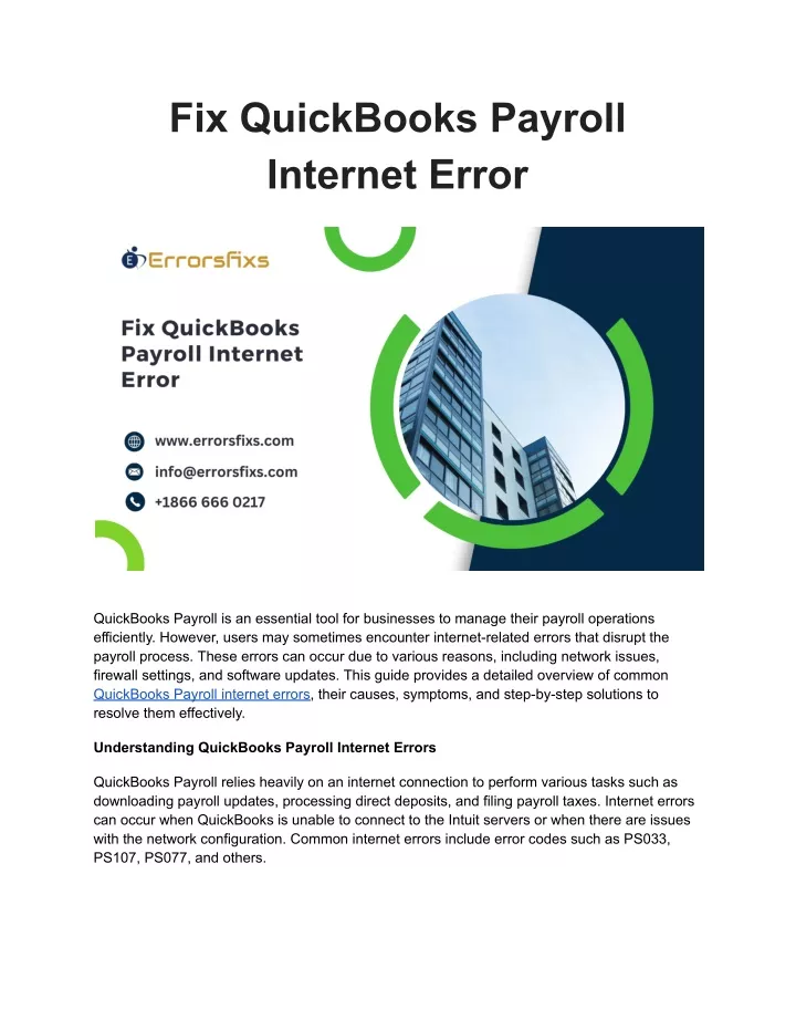 fix quickbooks payroll internet error