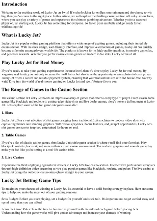 Discover Endless Entertainment in the Casino Section of Lucky Jet on 1win