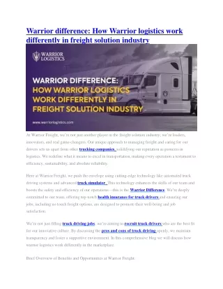 Warrior Difference in the Freight Solution Industry