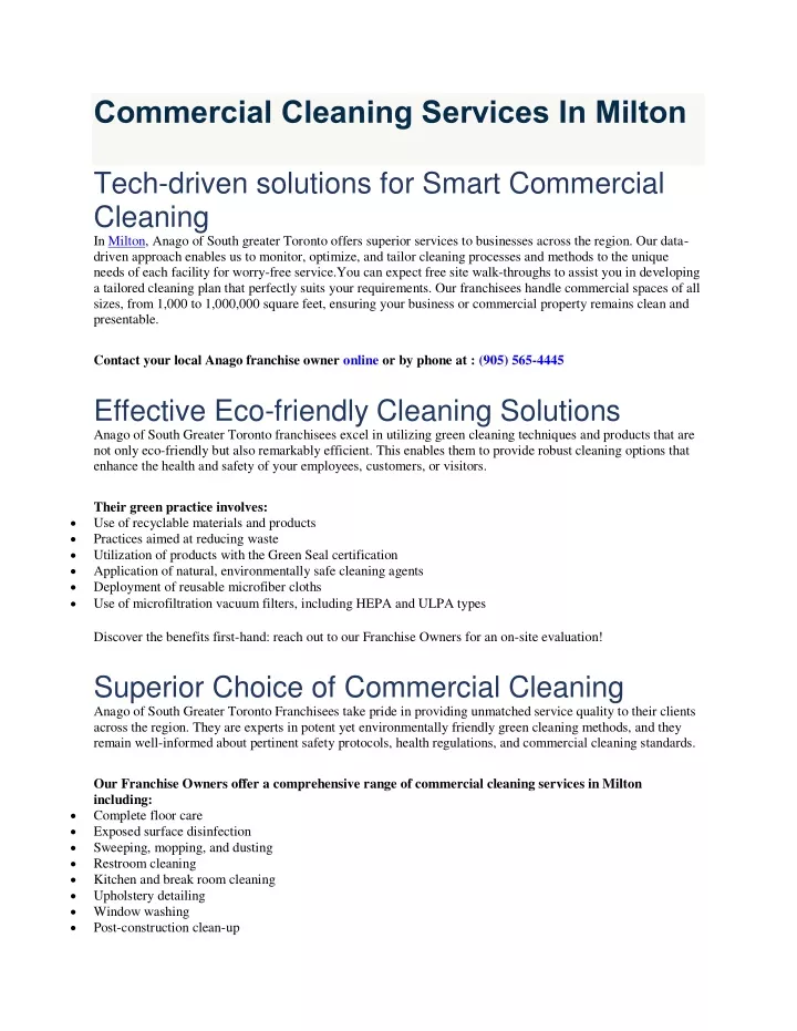 commercial cleaning services in milton tech