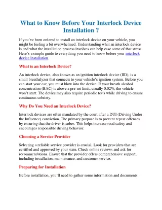 What to Know Before Your Interlock Device Installation?