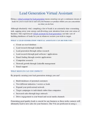 lead generation virtual assistant hiring