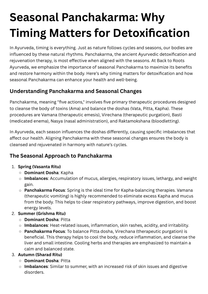 seasonal panchakarma why timing matters