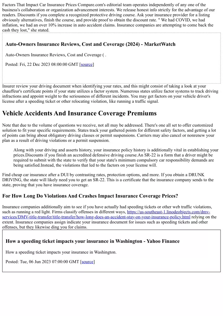 factors that impact car insurance prices compare