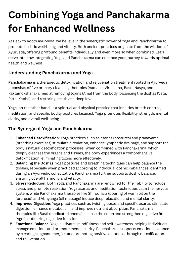 combining yoga and panchakarma for enhanced