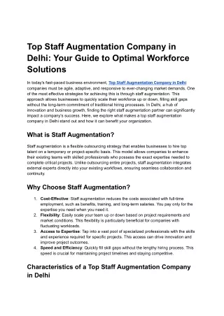 Top Staff Augmentation Company in Delhi