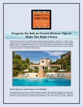 Property for Sale in French Riviera- Tips to Make The Right Choice