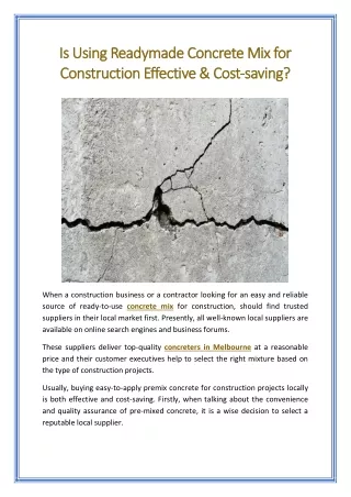 Is Using Readymade Concrete Mix for Construction Effective Cost saving