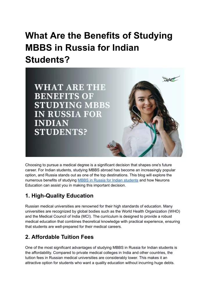 what are the benefits of studying mbbs in russia