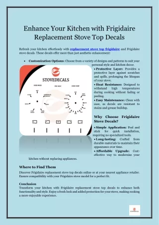 Enhance Your Kitchen with Frigidaire Replacement Stove Top Decals