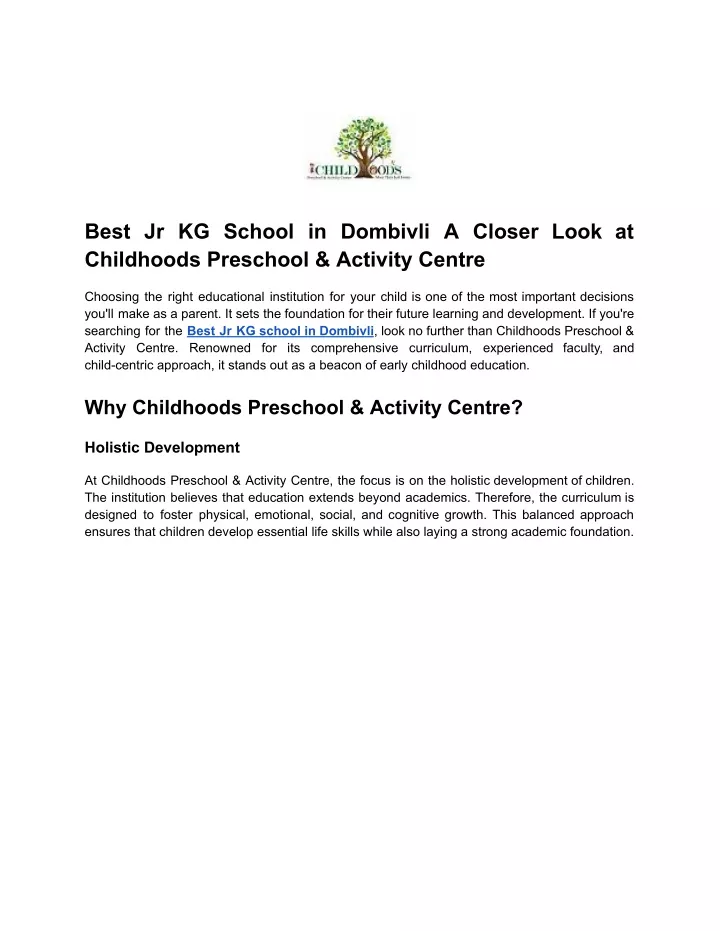 best jr kg school in dombivli a closer look