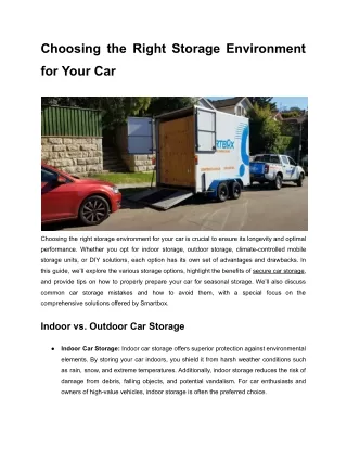 Choosing the Right Storage Environment for Your Car