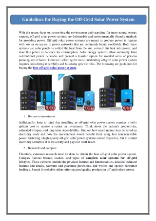 guidelines for buying the off grid solar power