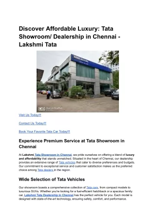 Discover Affordable Luxury: Tata Showroom/ Dealership in Chennai - Lakshmi Tata