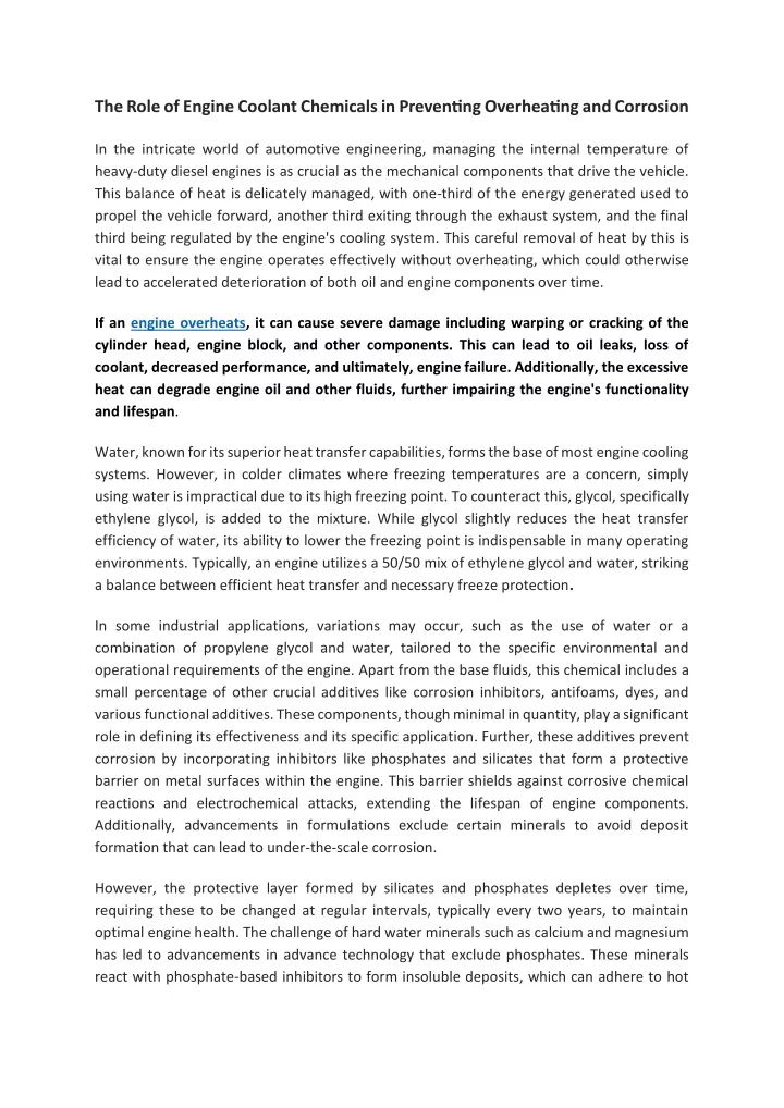 the role of engine coolant chemicals