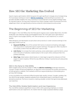 How SEO for Marketing has Evolved