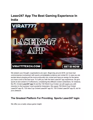 Laser247 App The Best Gaming Experience In India